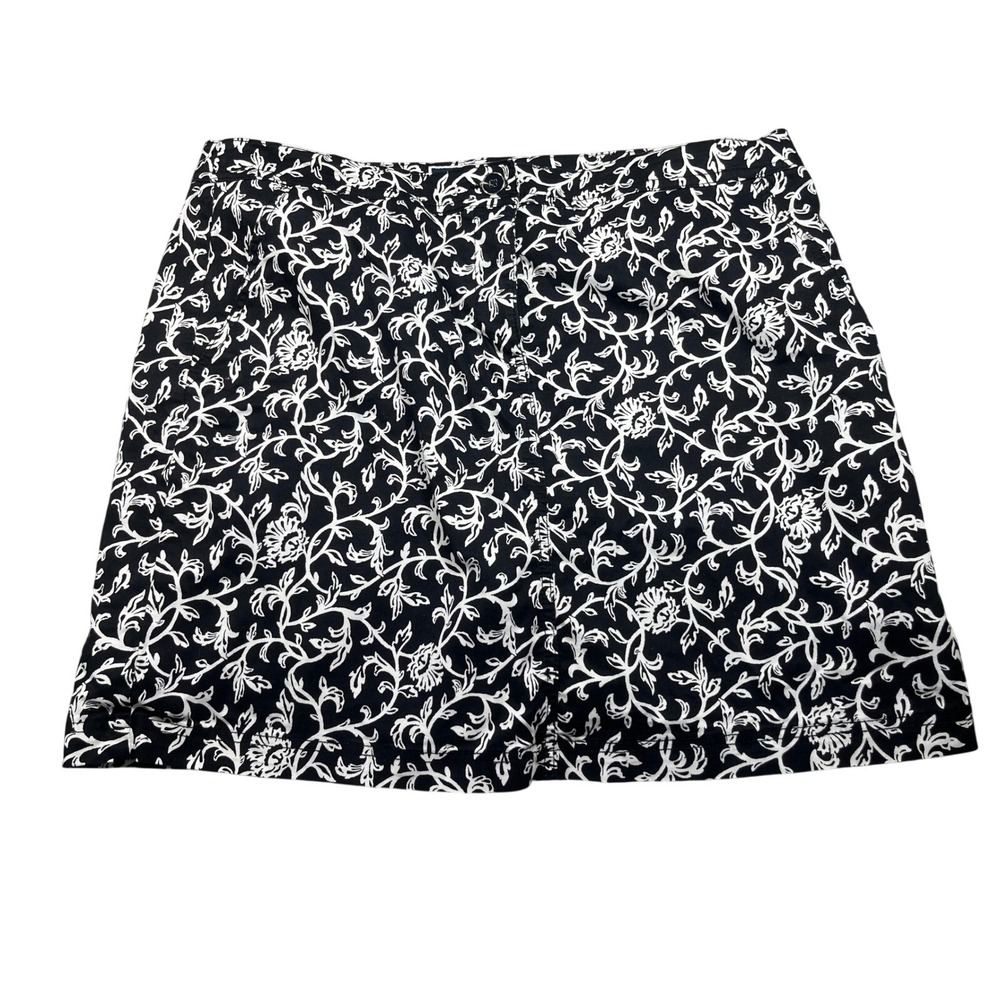 Karen Scott Size 16 Skort Black White Floral Stretch Cotton Built In Shorts